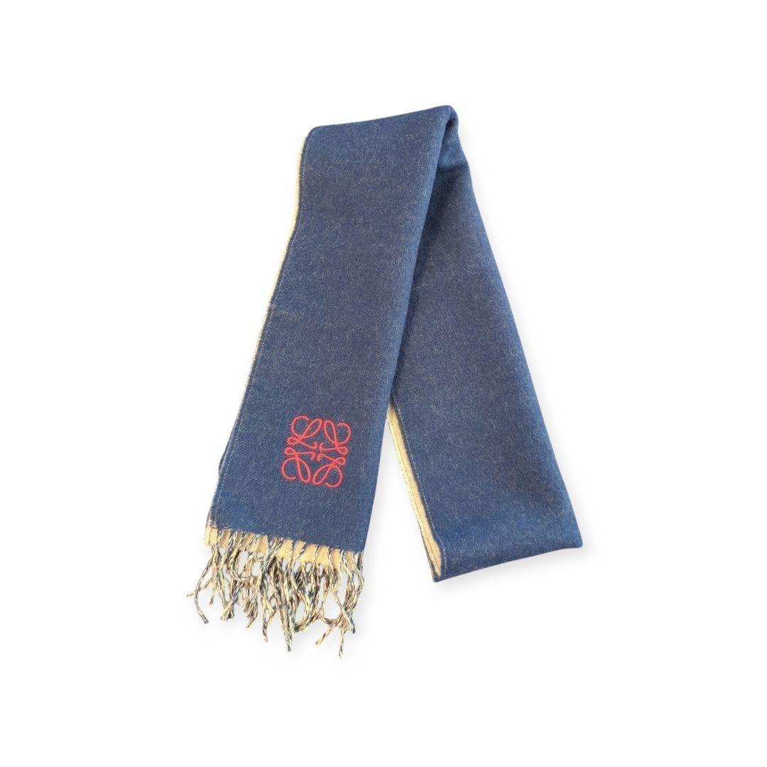 【人気】LOEWE ロエベ マフラー リバーシブル ネイビー×ベージュ