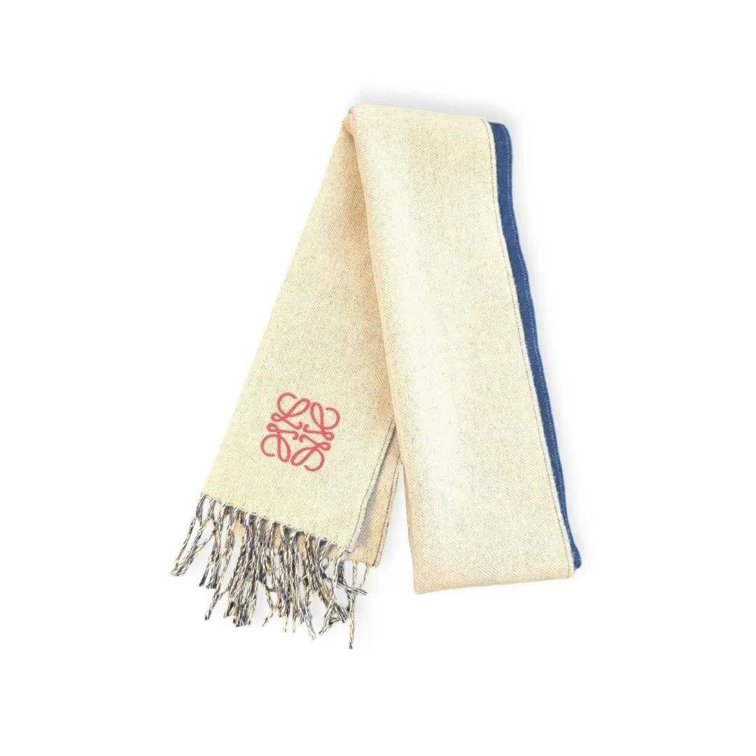 【人気】LOEWE ロエベ マフラー リバーシブル ネイビー×ベージュ