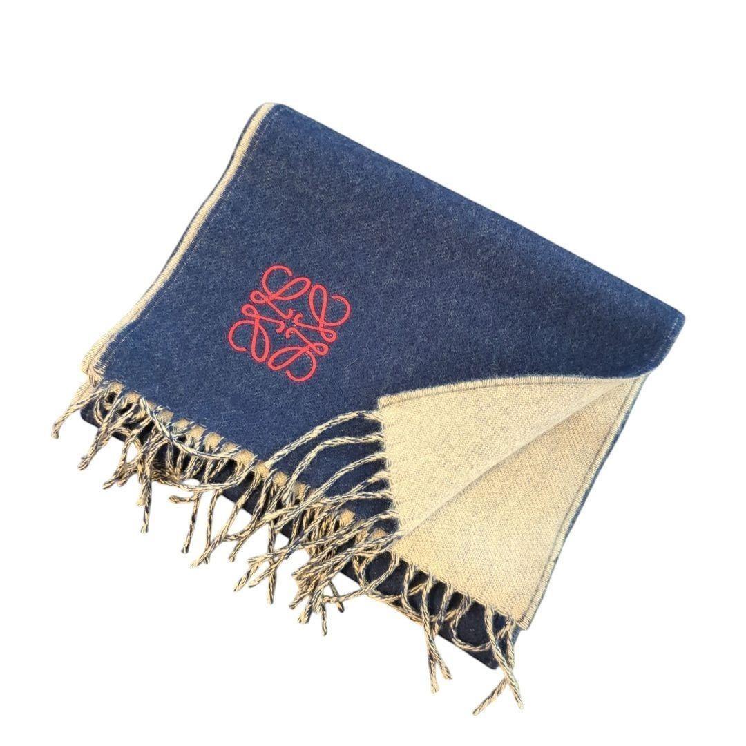 【人気】LOEWE ロエベ マフラー リバーシブル ネイビー×ベージュ