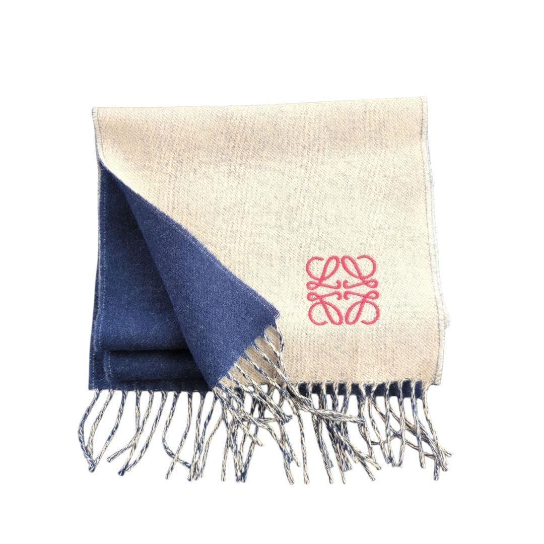 【人気】LOEWE ロエベ マフラー リバーシブル ネイビー×ベージュ