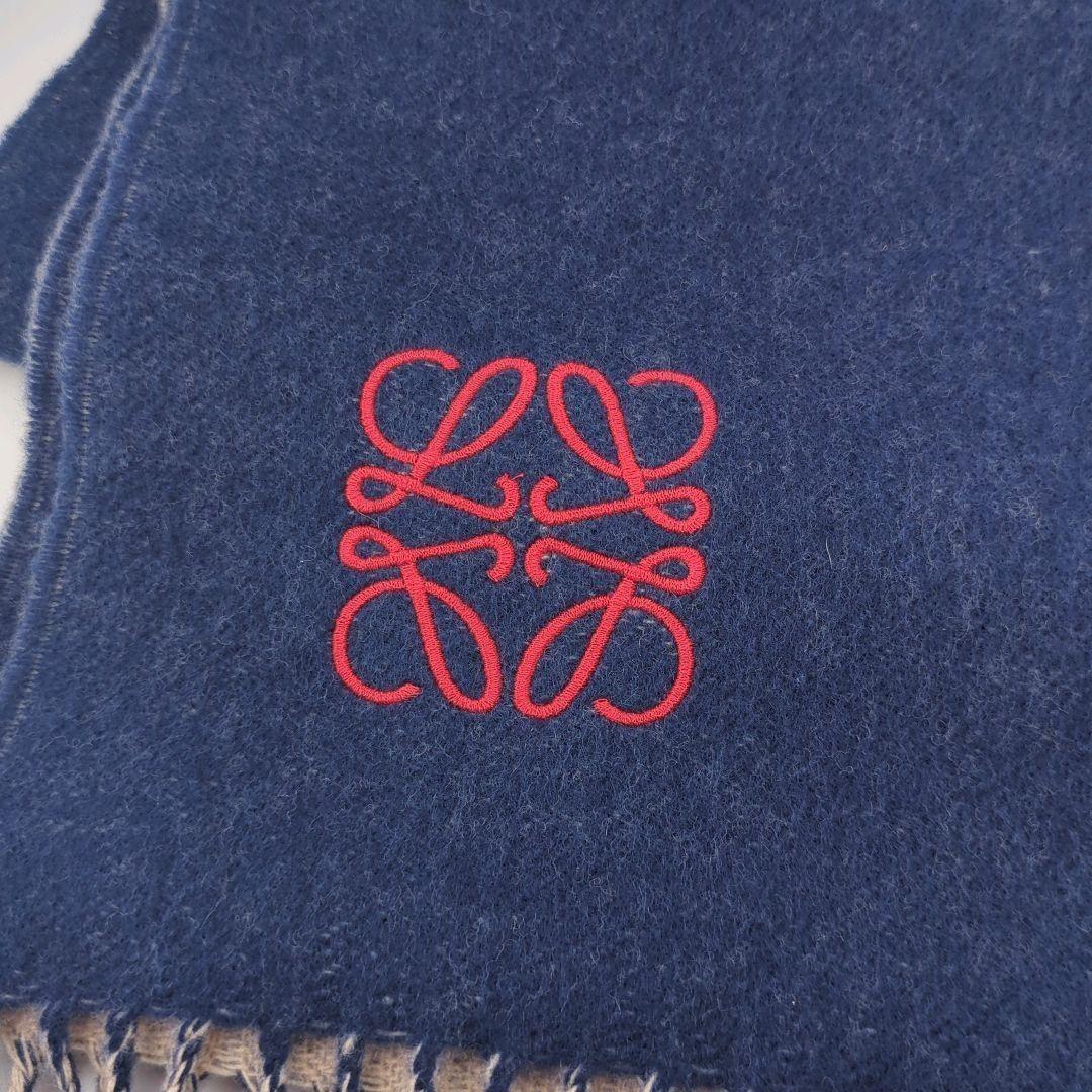 【人気】LOEWE ロエベ マフラー リバーシブル ネイビー×ベージュ