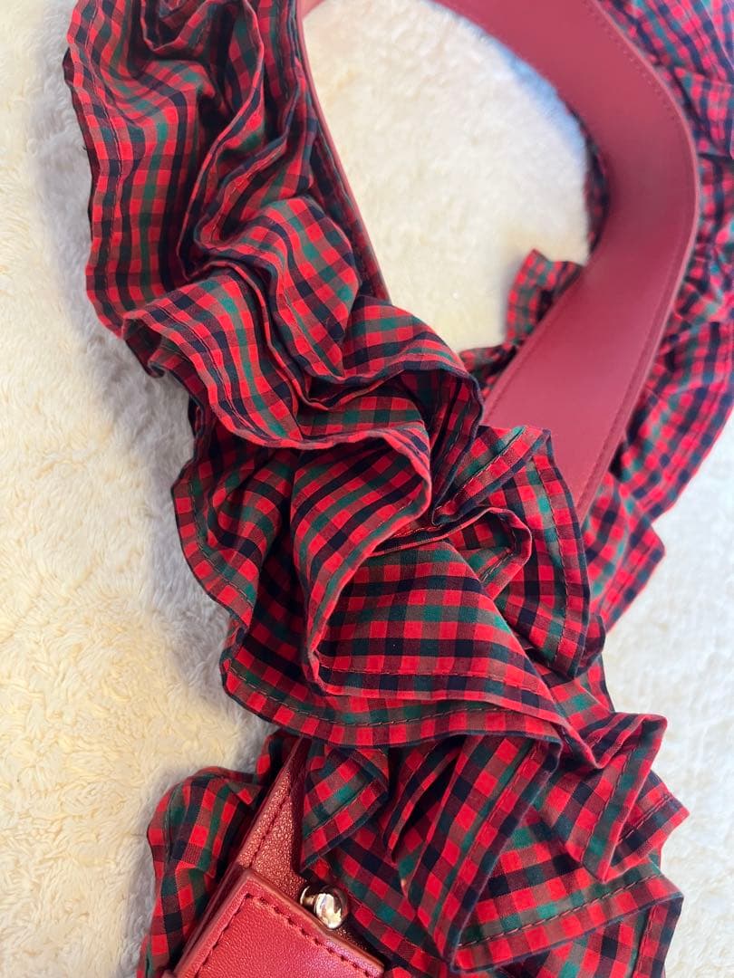 familiar Bibiyフリル付きストラップ 赤緑チェック