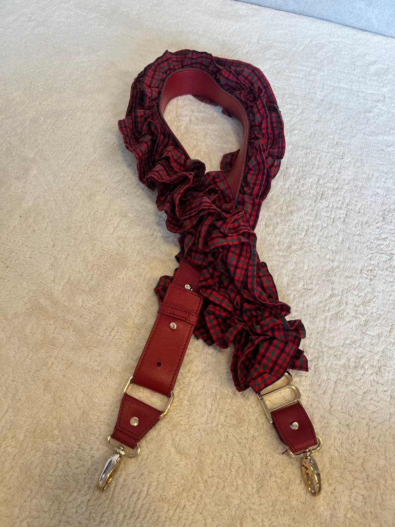 familiar Bibiyフリル付きストラップ 赤緑チェック