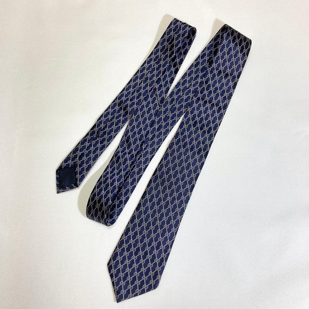 グッチ　GUCCI ネクタイGG柄 総柄　ネイビー　現行タグ　シルク　美品