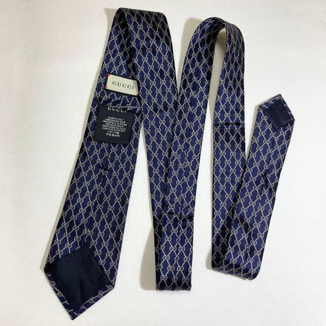 グッチ　GUCCI ネクタイGG柄 総柄　ネイビー　現行タグ　シルク　美品