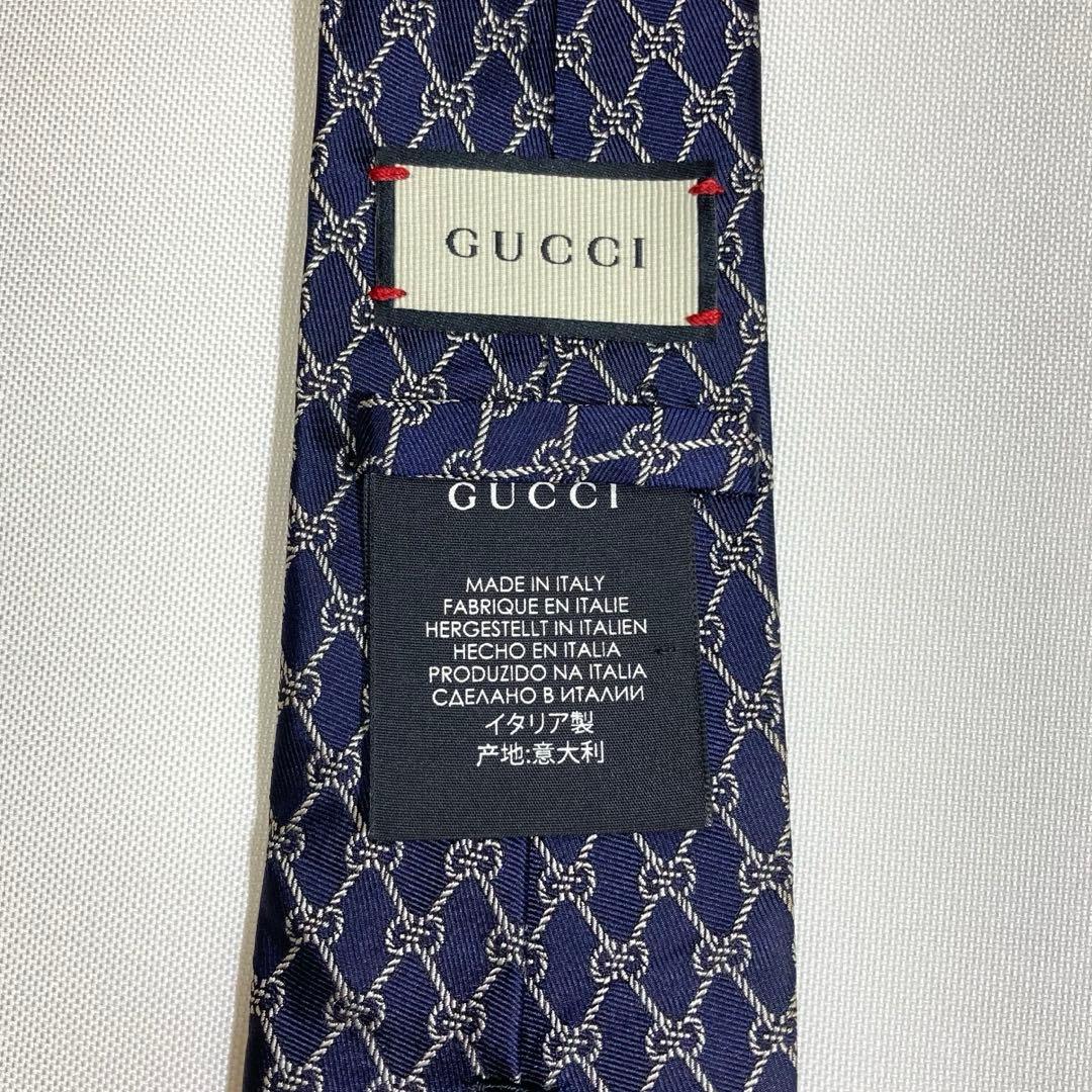 グッチ　GUCCI ネクタイGG柄 総柄　ネイビー　現行タグ　シルク　美品