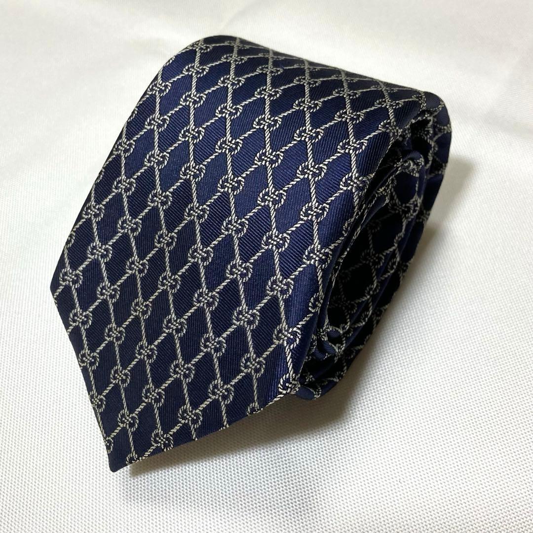 グッチ　GUCCI ネクタイGG柄 総柄　ネイビー　現行タグ　シルク　美品