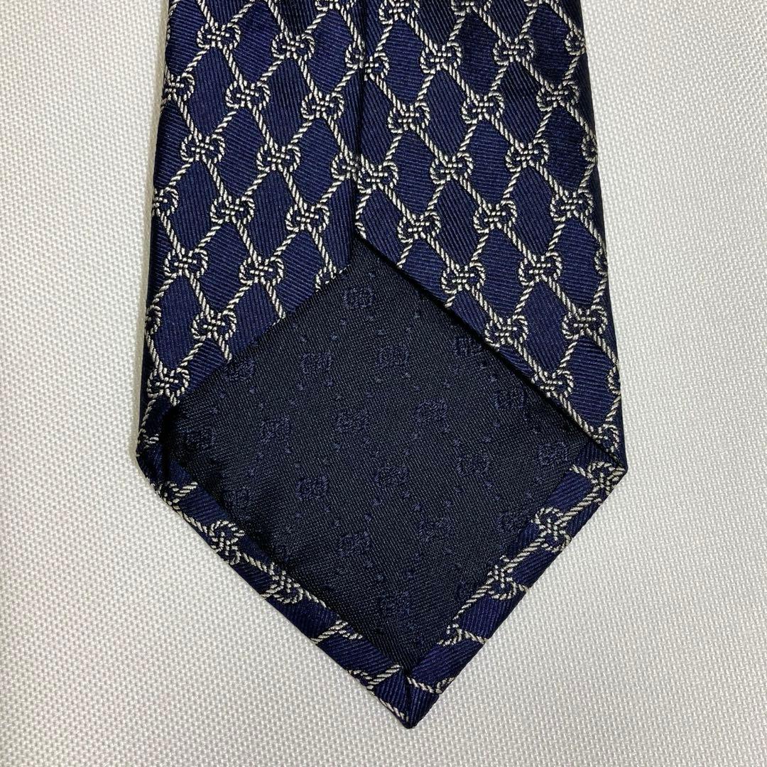グッチ　GUCCI ネクタイGG柄 総柄　ネイビー　現行タグ　シルク　美品