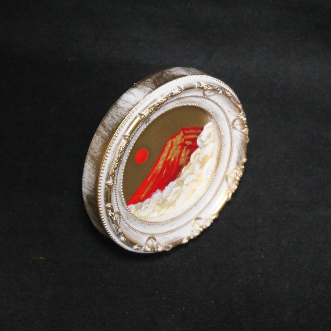 油絵 油彩 油彩画 絵 絵画 円形ミニ絵画 【赤富士】【金】