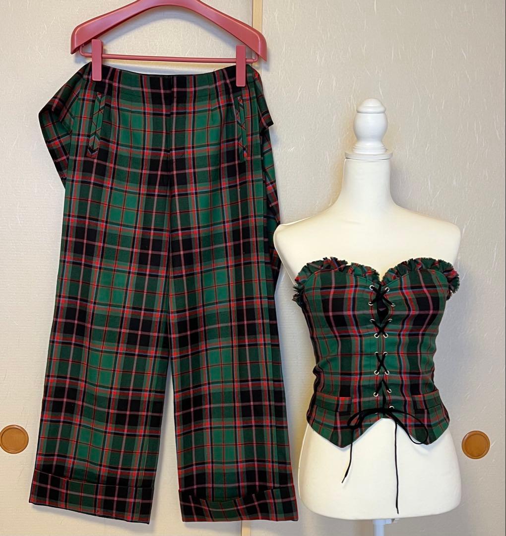 ジェーンマープル　ビスチェ　パンツ　セットアップ　ウール　グリーン　チェック