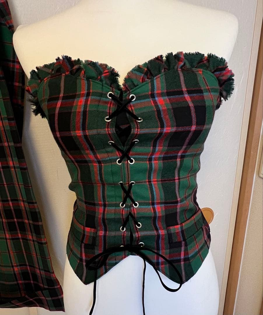 ジェーンマープル　ビスチェ　パンツ　セットアップ　ウール　グリーン　チェック