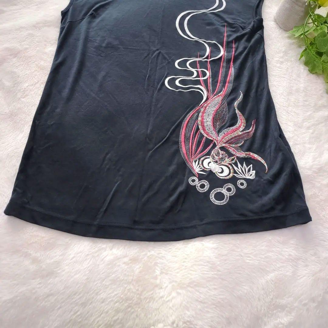 ヴィヴィアンタム　金魚　刺繍　カットソー　チュニック　ノースリーブ　ブラック　0