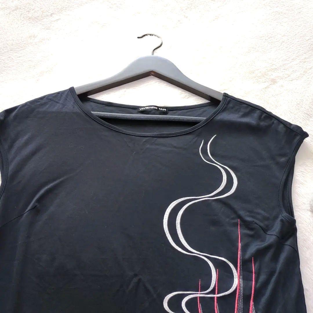 ヴィヴィアンタム　金魚　刺繍　カットソー　チュニック　ノースリーブ　ブラック　0
