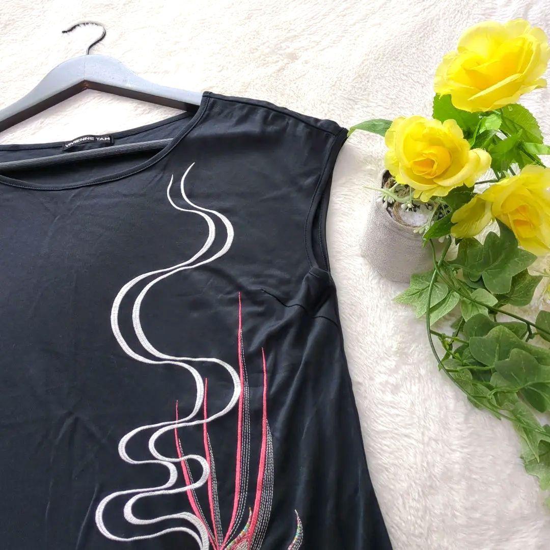 ヴィヴィアンタム　金魚　刺繍　カットソー　チュニック　ノースリーブ　ブラック　0