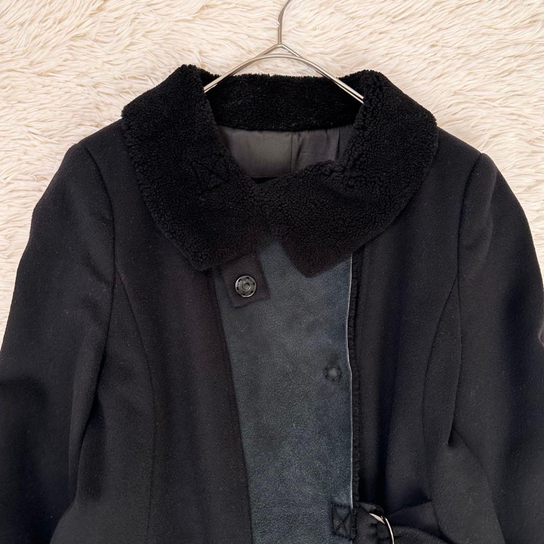 MAXMARAアンドコー ロングコート アンゴラ ラムレザー ベルト L 黒