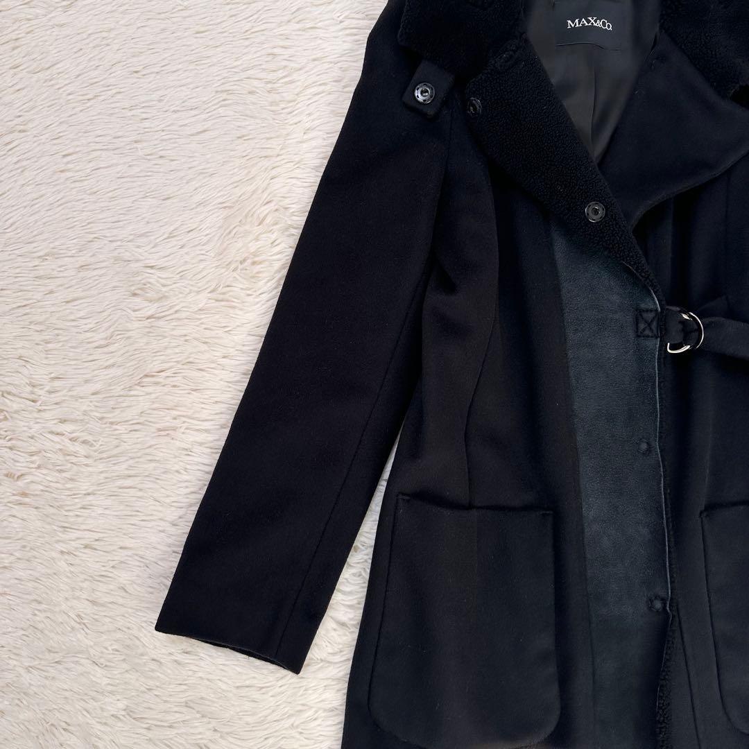 MAXMARAアンドコー ロングコート アンゴラ ラムレザー ベルト L 黒