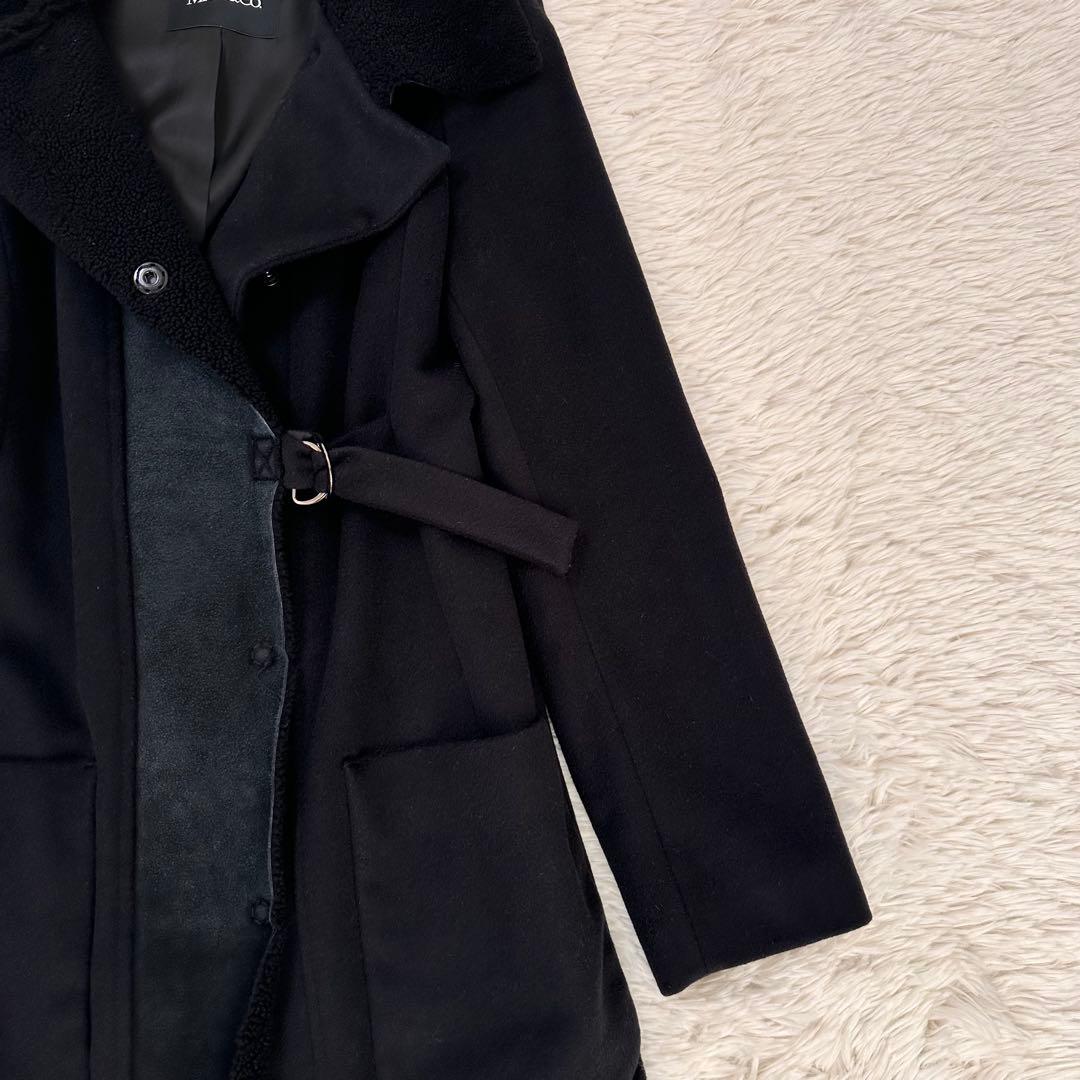 MAXMARAアンドコー ロングコート アンゴラ ラムレザー ベルト L 黒