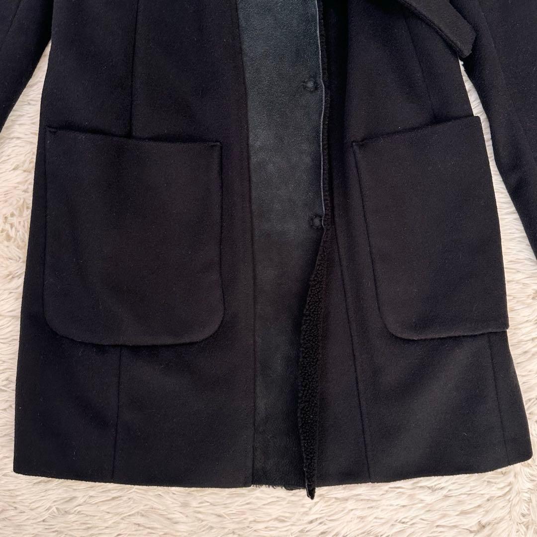 MAXMARAアンドコー ロングコート アンゴラ ラムレザー ベルト L 黒