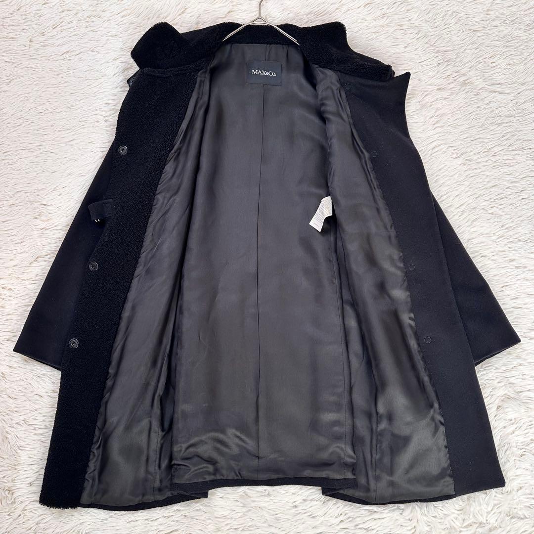 MAXMARAアンドコー ロングコート アンゴラ ラムレザー ベルト L 黒