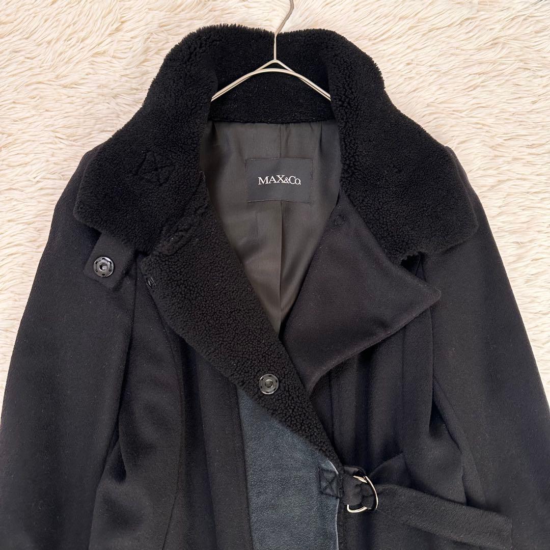 MAXMARAアンドコー ロングコート アンゴラ ラムレザー ベルト L 黒