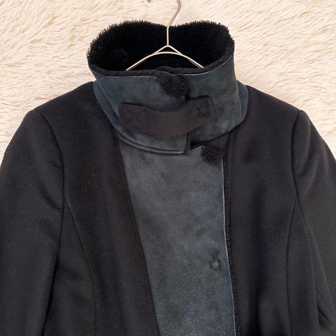 MAXMARAアンドコー ロングコート アンゴラ ラムレザー ベルト L 黒