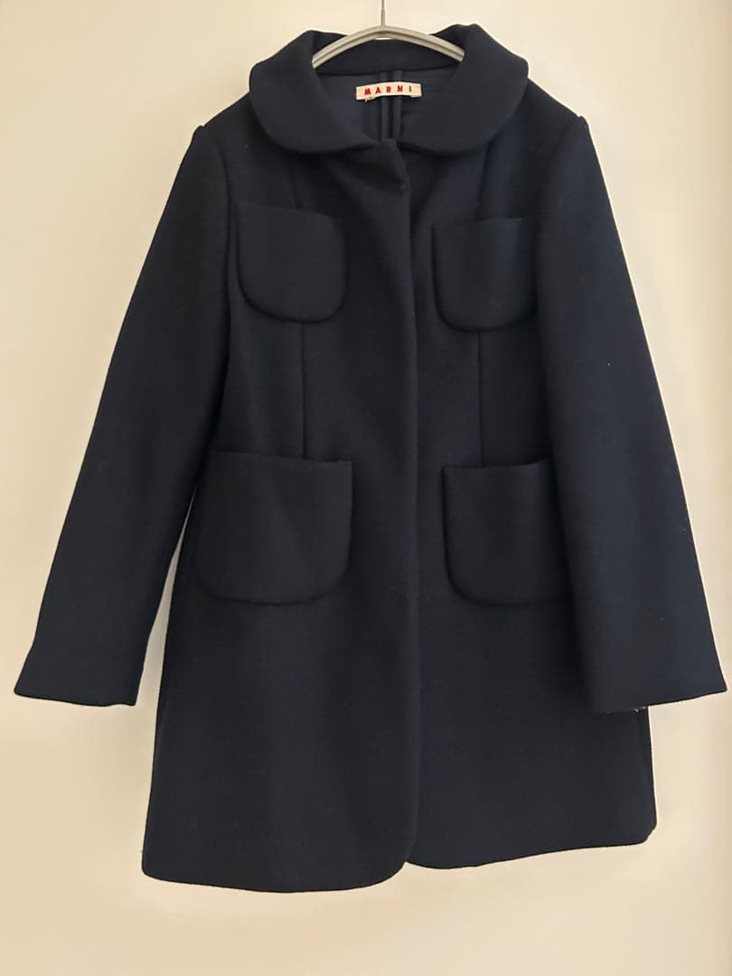 マルニ　　ネイビー コート ポケット付き
