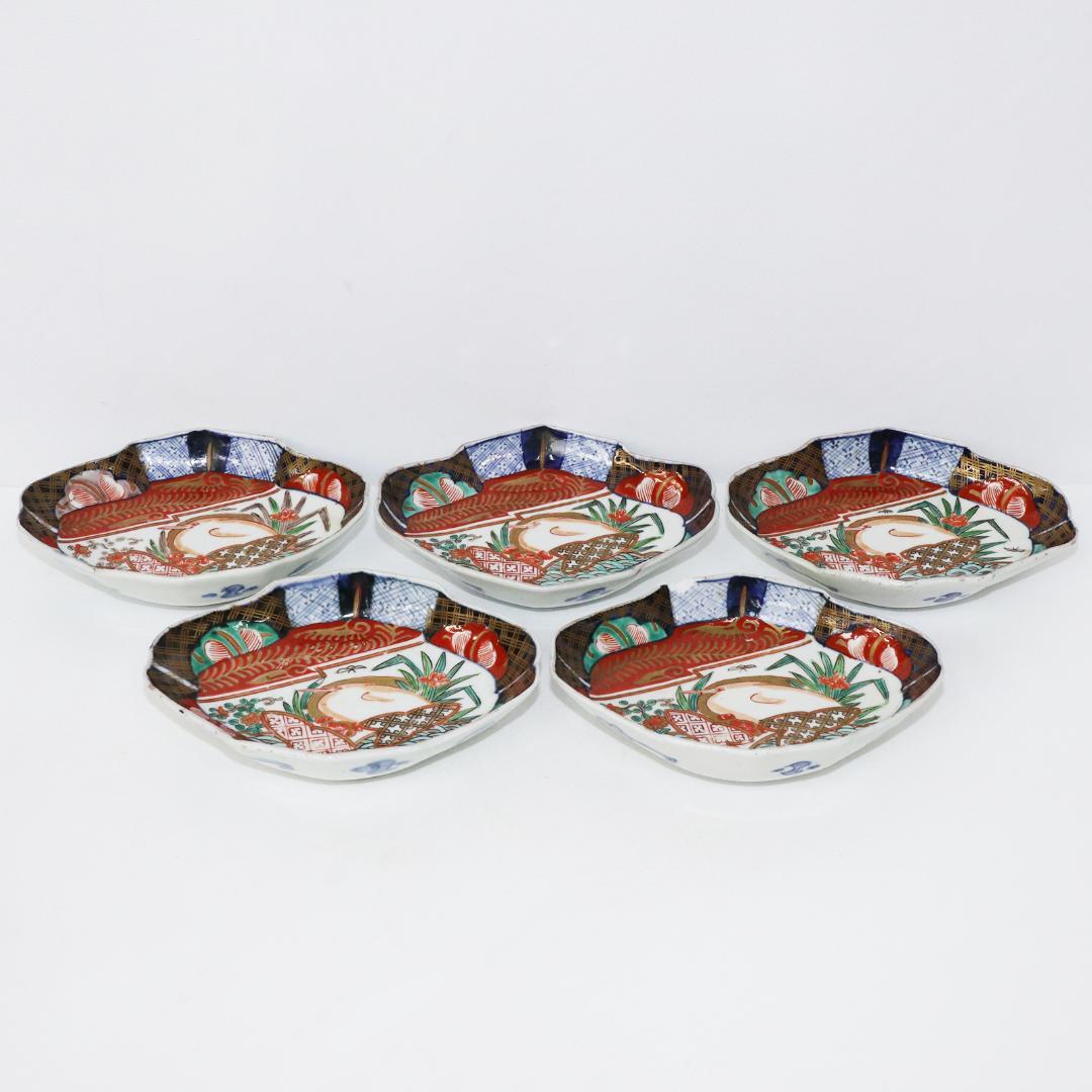 染付 色絵錦手 古伊万里　菱形皿 花鳥 金襴手　①