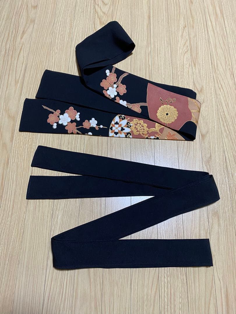 《LL 120cm》黒留袖リメイク ヨーク切り替え 七分袖 シンプルワンピース