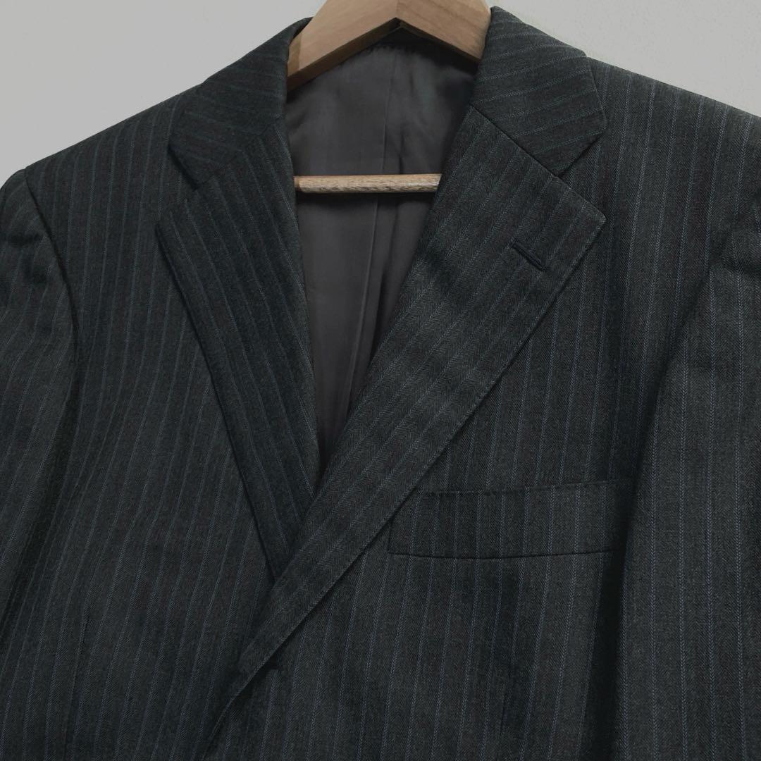 極上 リングジャケット スーツセットアップ ストライプ グレー系 46 M