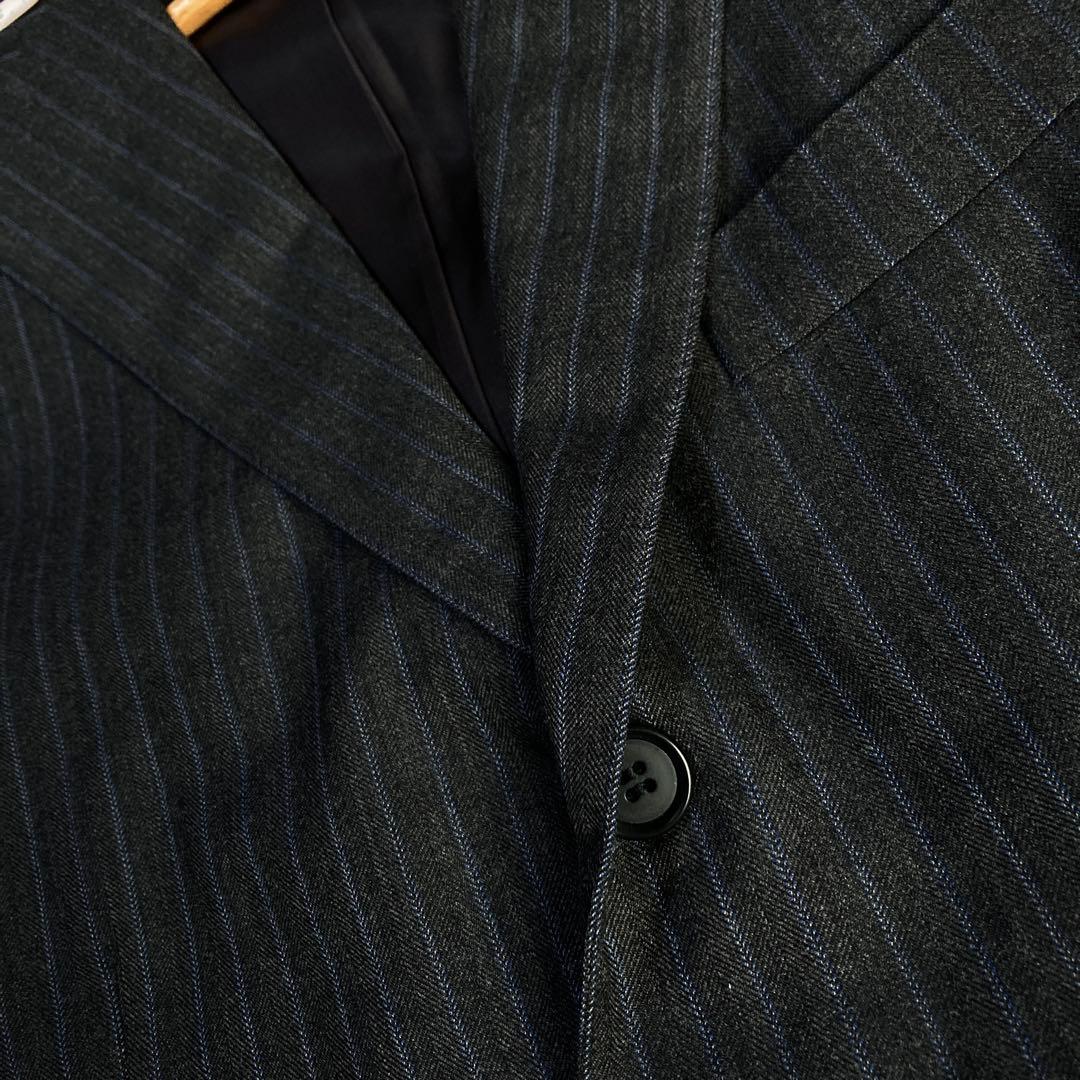 極上 リングジャケット スーツセットアップ ストライプ グレー系 46 M