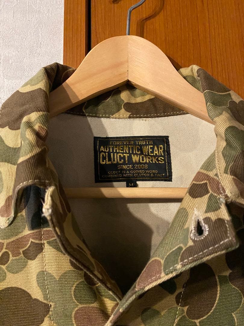 CLUCT カバーオール　カモフラ柄　迷彩　ワークジャケット　Mサイズ。