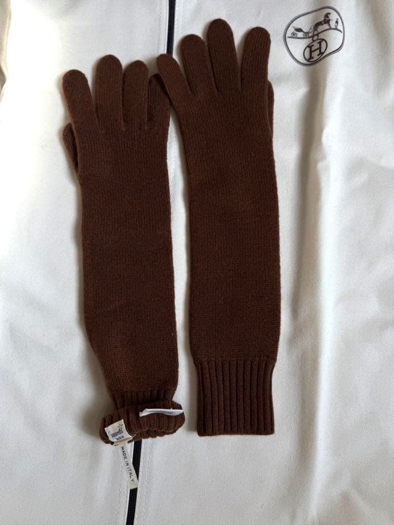 【未使用品】HERMESカシミヤ　ウールロンググローブ ブラウン
