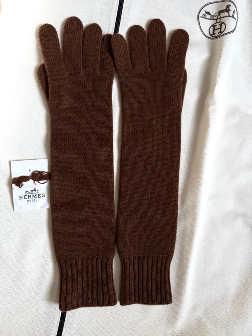 【未使用品】HERMESカシミヤ　ウールロンググローブ ブラウン