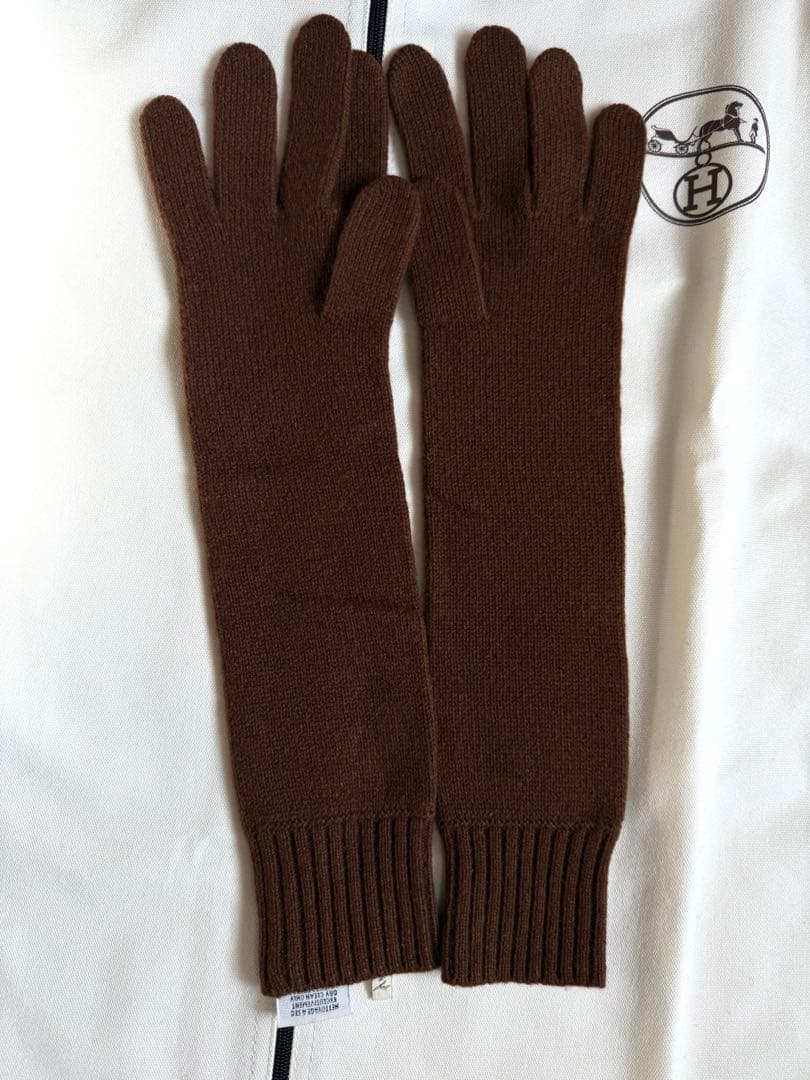 【未使用品】HERMESカシミヤ　ウールロンググローブ ブラウン