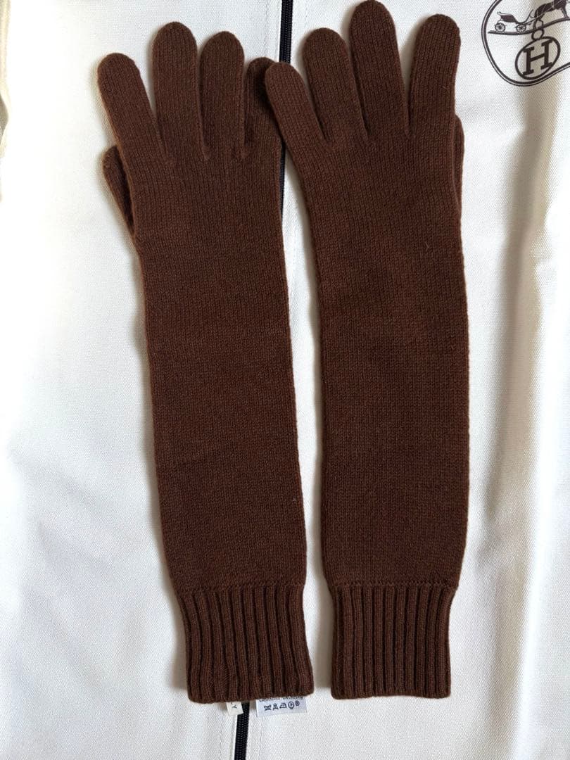 【未使用品】HERMESカシミヤ　ウールロンググローブ ブラウン