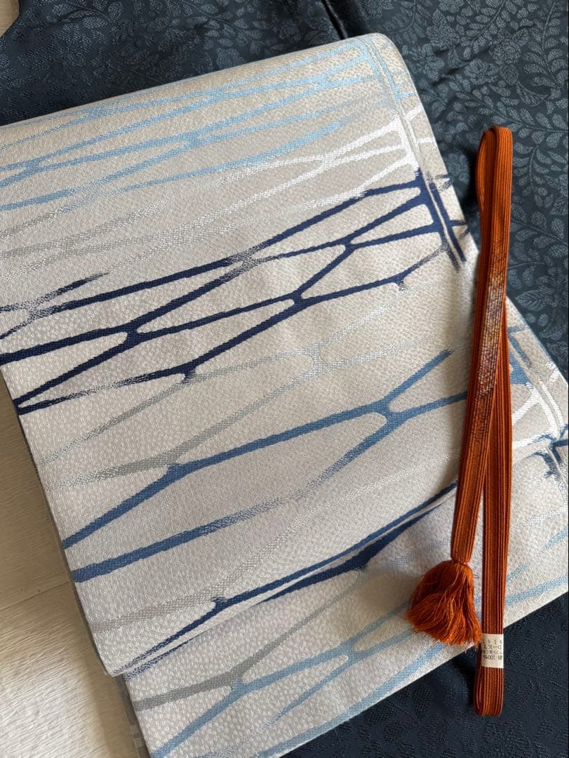 天然灰汁醗酵建藍染　中西秀典　証紙あり　袋帯　帯締めセット