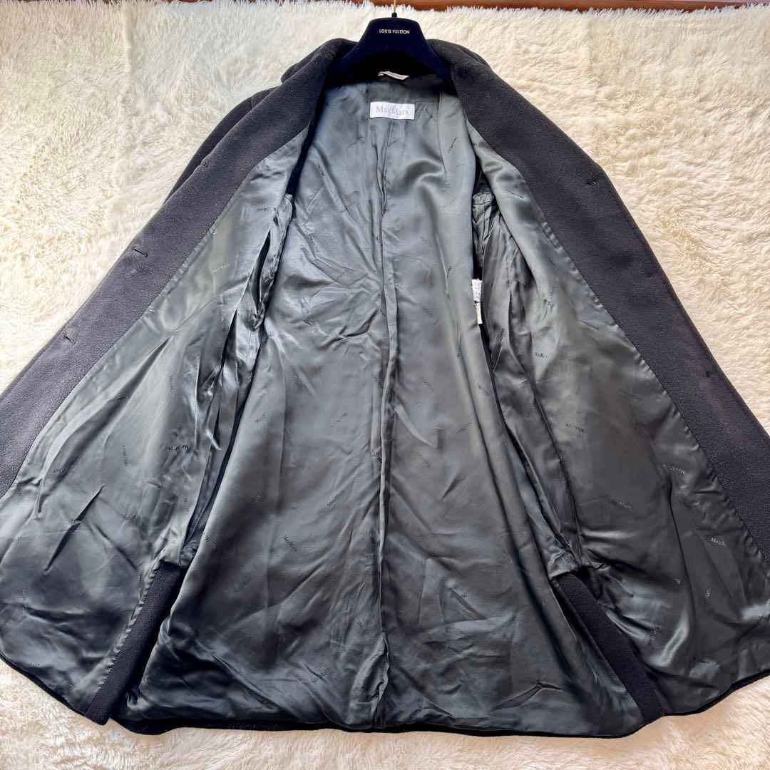 白タグ MaxMara カシミヤ混 ロングコート チェスター ブラック 42