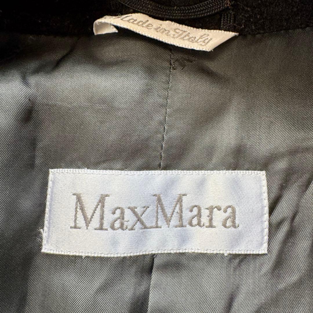 白タグ MaxMara カシミヤ混 ロングコート チェスター ブラック 42