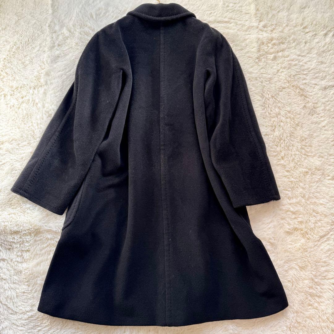 白タグ MaxMara カシミヤ混 ロングコート チェスター ブラック 42