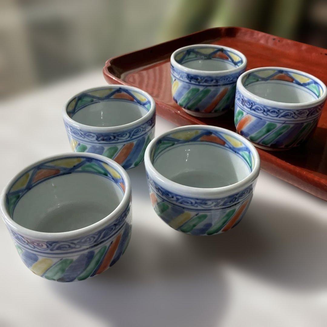 九谷焼　窯元　須田青華　手作り　昭和　5客揃い　（83）