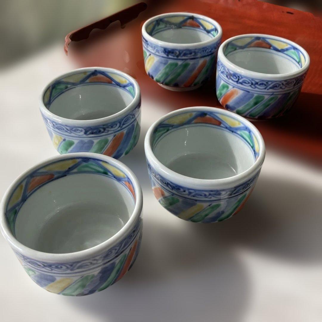 九谷焼　窯元　須田青華　手作り　昭和　5客揃い　（83）