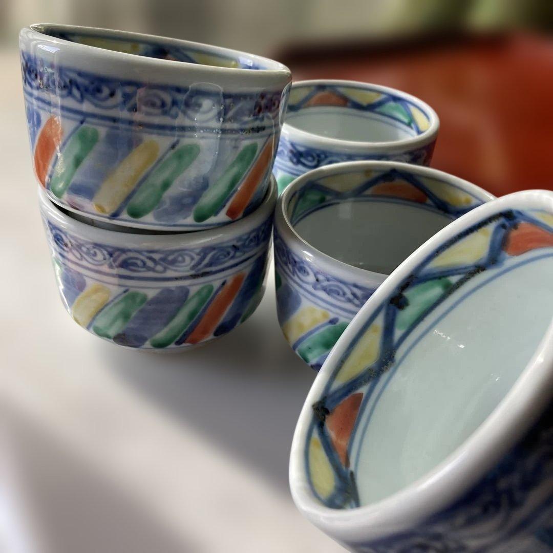 九谷焼　窯元　須田青華　手作り　昭和　5客揃い　（83）