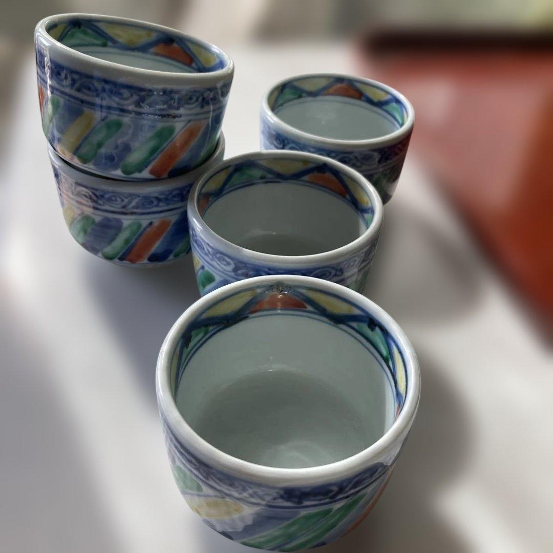 九谷焼　窯元　須田青華　手作り　昭和　5客揃い　（83）