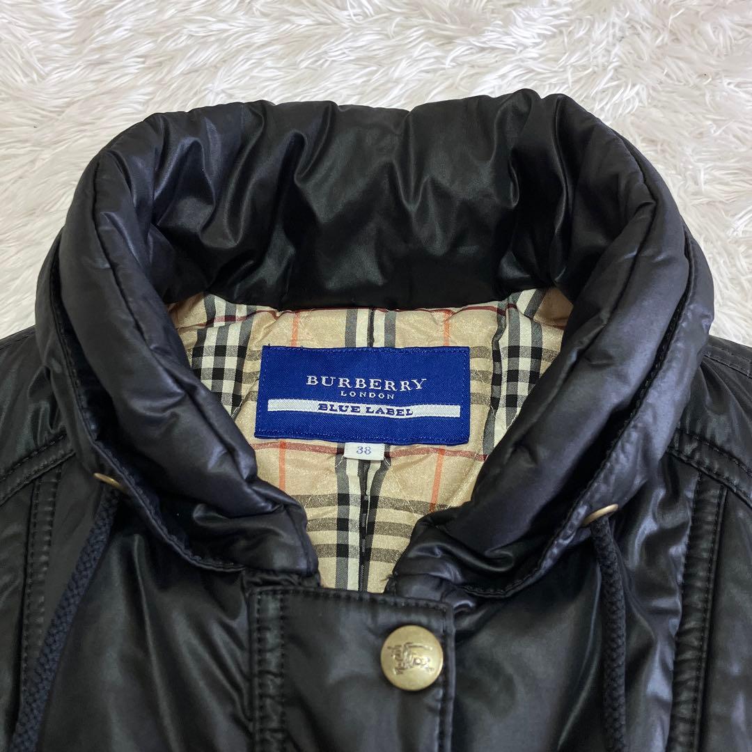 未使用級 バーバリー ブルーレーベル ダウンベスト 中綿 ノバチェック 黒 M