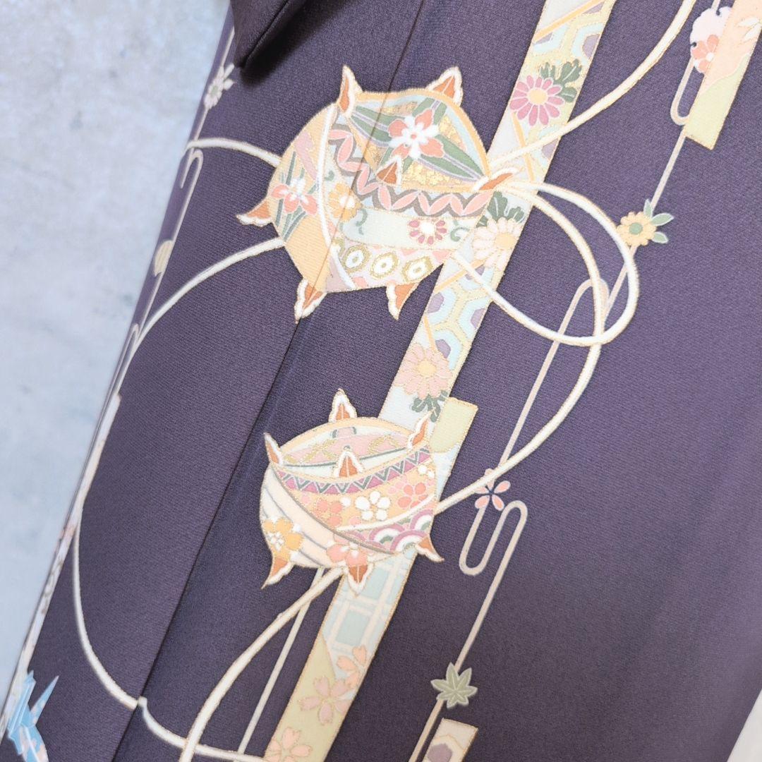 訪問着　フルセット　着物　正絹　暗紫　桜　かっこいい　祝い事　F前
