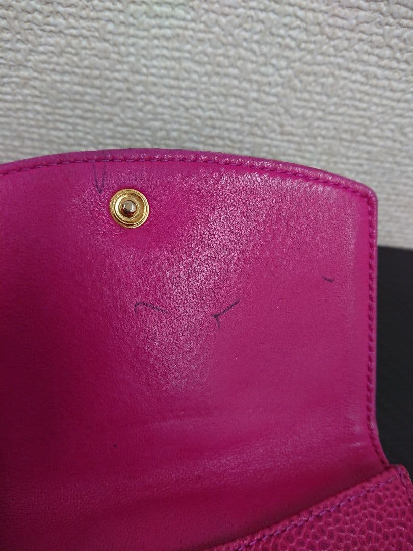 B レア シャネル CHANEL ココマーク キャビアスキン 二つ折り財布