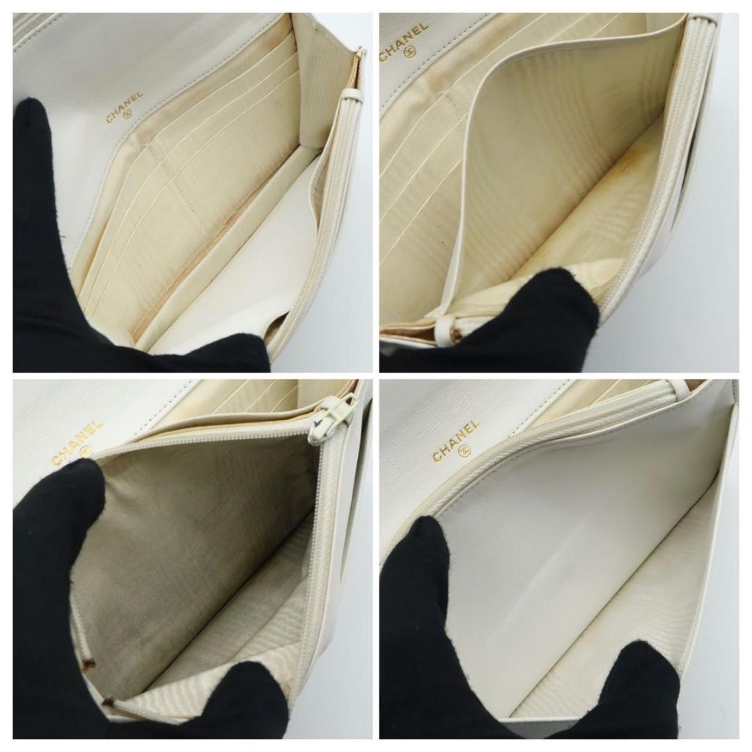 【極美品】CHANEL デカココ　フラップ長財布　キャビアスキン　白