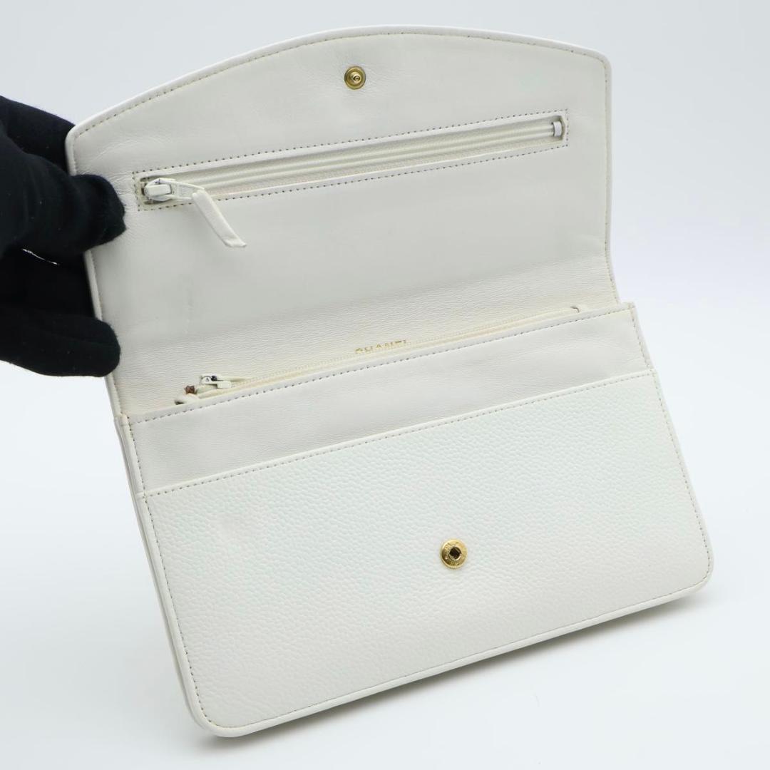 【極美品】CHANEL デカココ　フラップ長財布　キャビアスキン　白