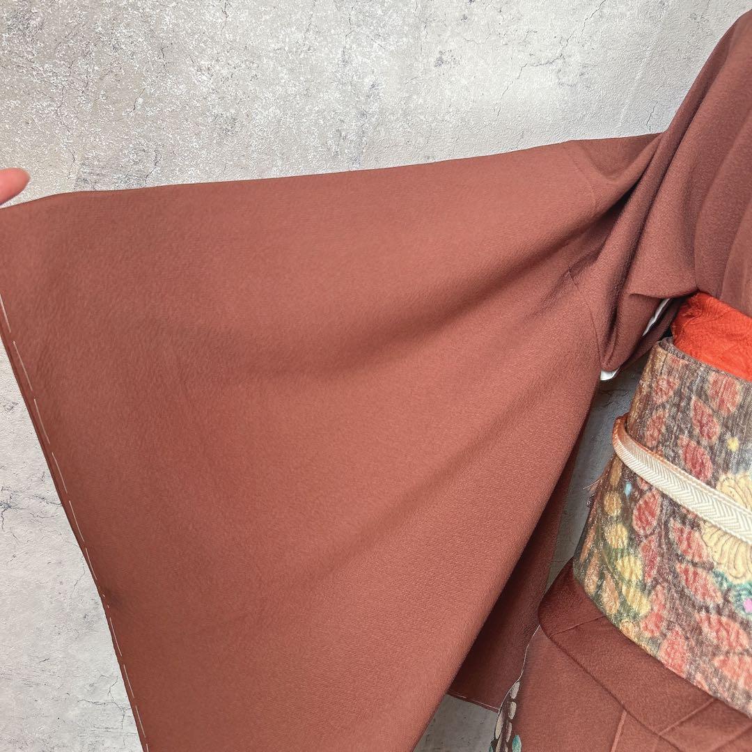 訪問着のみ　辻が花　ヤマト謹製　着物　正絹　茶色　裄丈68cm