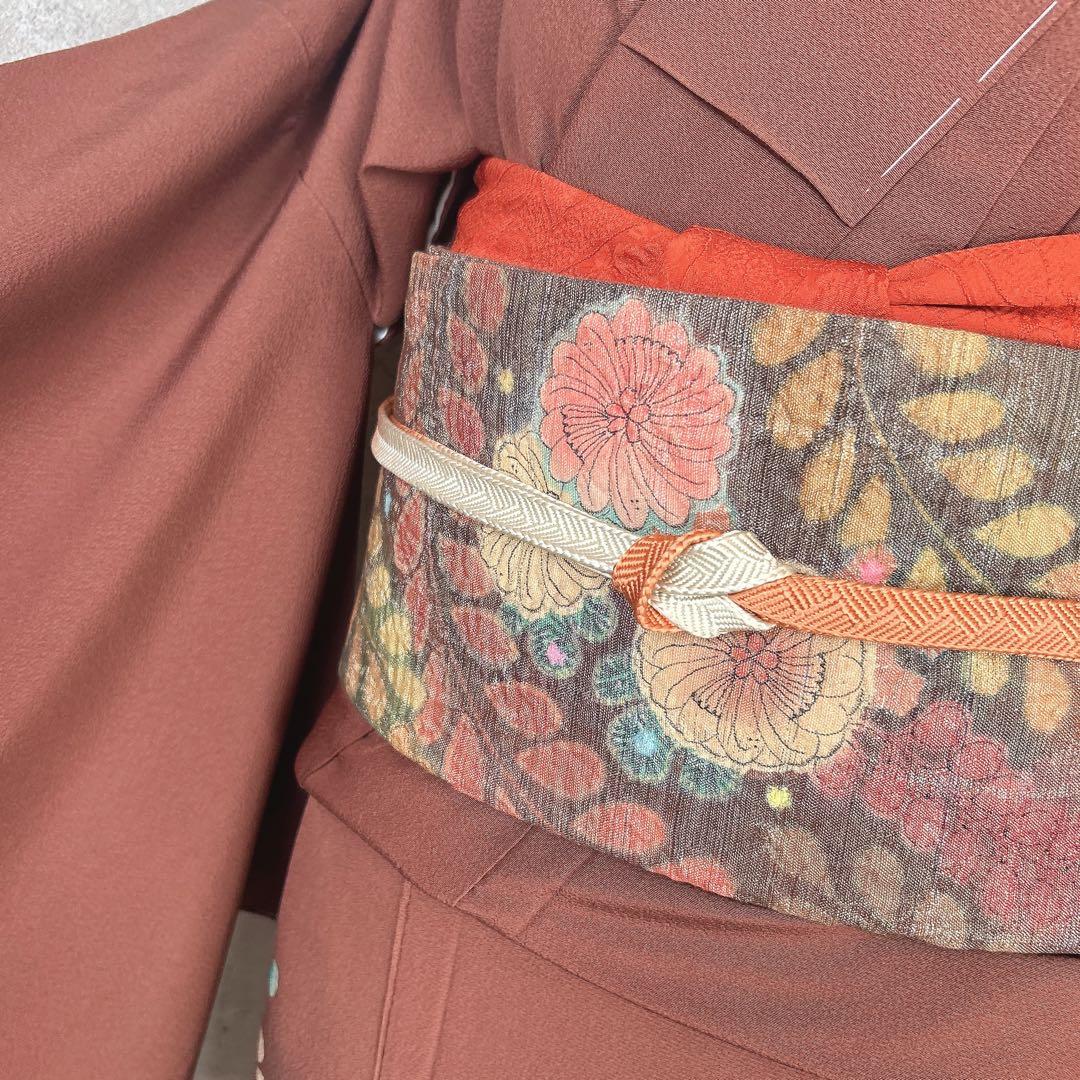 訪問着のみ　辻が花　ヤマト謹製　着物　正絹　茶色　裄丈68cm